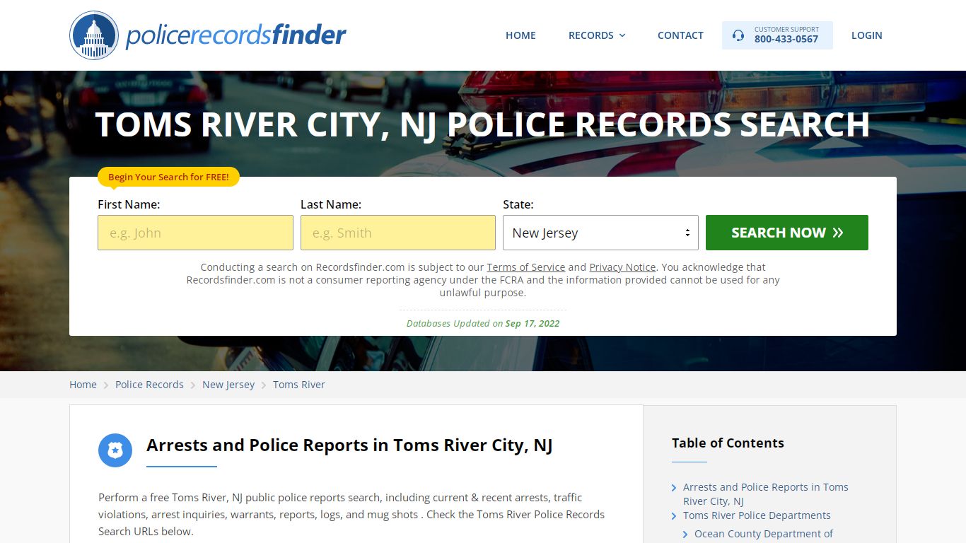 Toms River, Ocean County, NJ Police Reports & Police Department Records